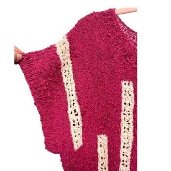 Vintage 80s Pink Stretch Knit Oversized Short Sleeve Tee Women's Size M/L - Picture 4 of 4